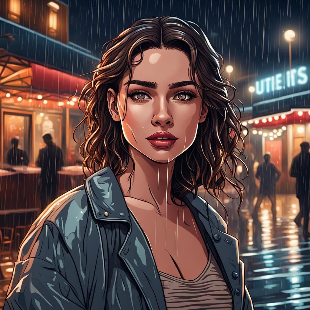 Attractive Dancer in Rainy Mexico: Line Art