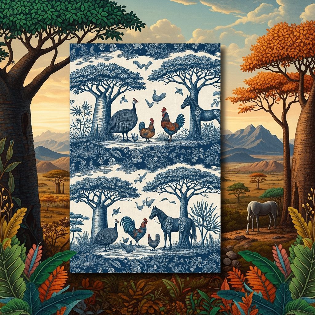 Blue Toile de Jouy Invitation with Animals