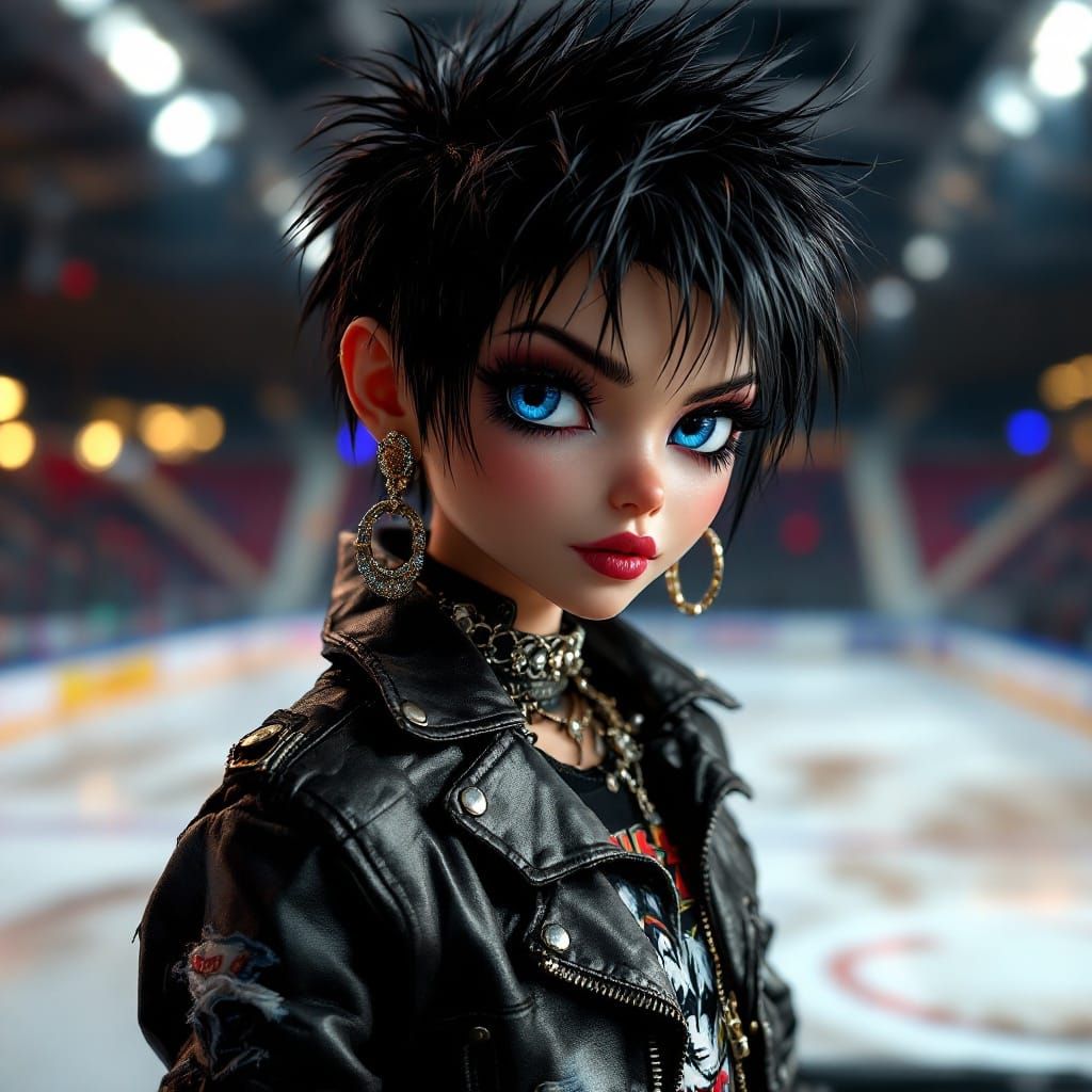 CGI Doll in a Vibrant Skate Rink Scene