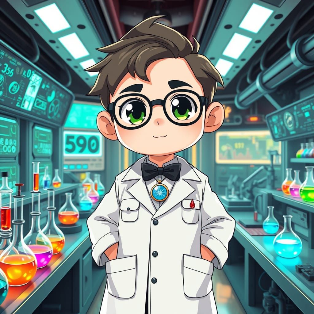 Chibi Scientist in Futuristic Laboratory, Anime Key Visual S...