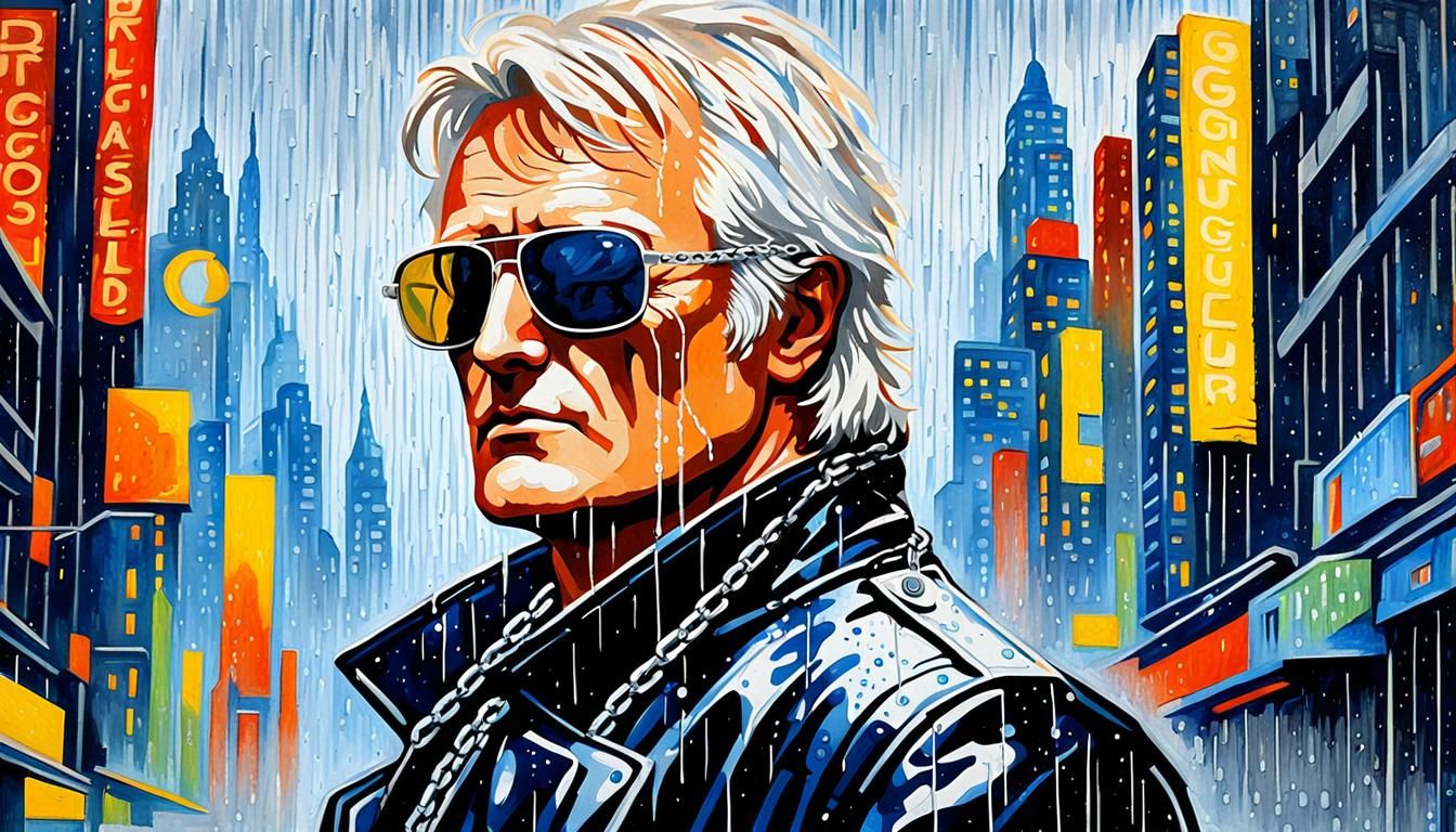 Rutger Hauer in Cyberpunk Cityscape as Pop Art