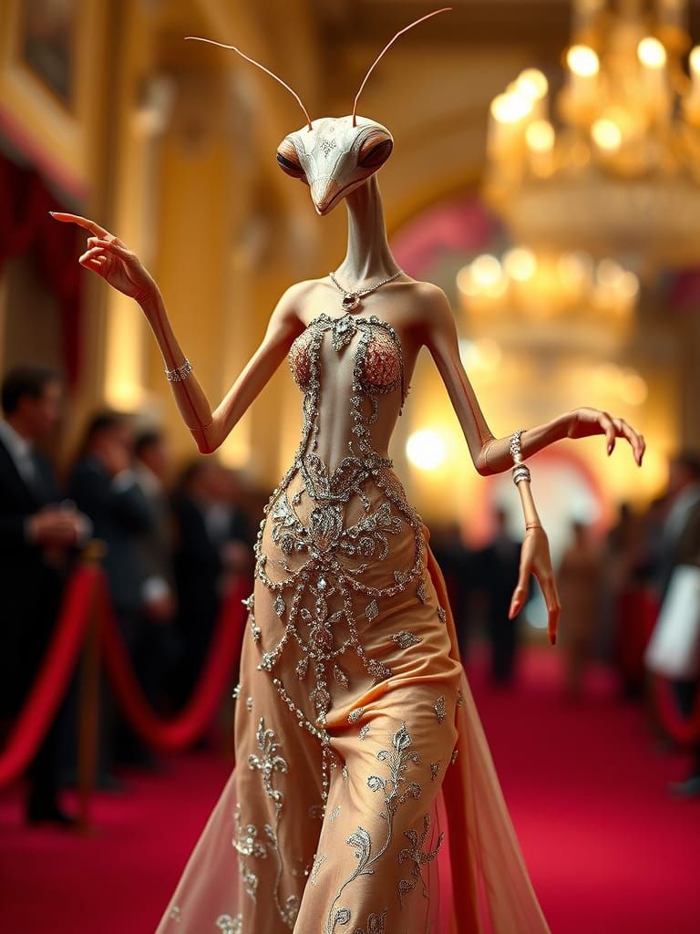 Mantis in Haute Couture Struts Down the Red Carpet