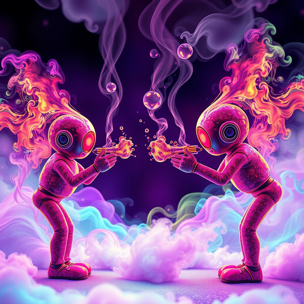 Velvet Humanoids Compete in Smoke Blowing, Surreal
