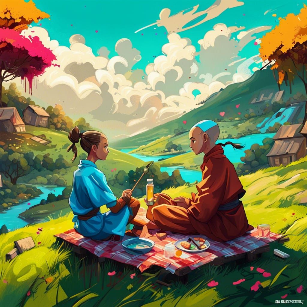 Katara and Aang Romantic Picnic, Graffiti Art Style