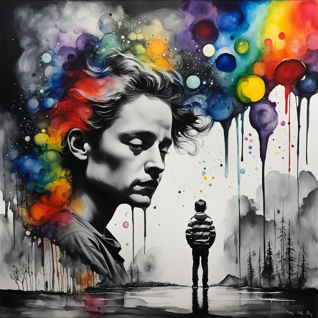 Rainbow Fairy Soaring on Starry Night in Surreal Style