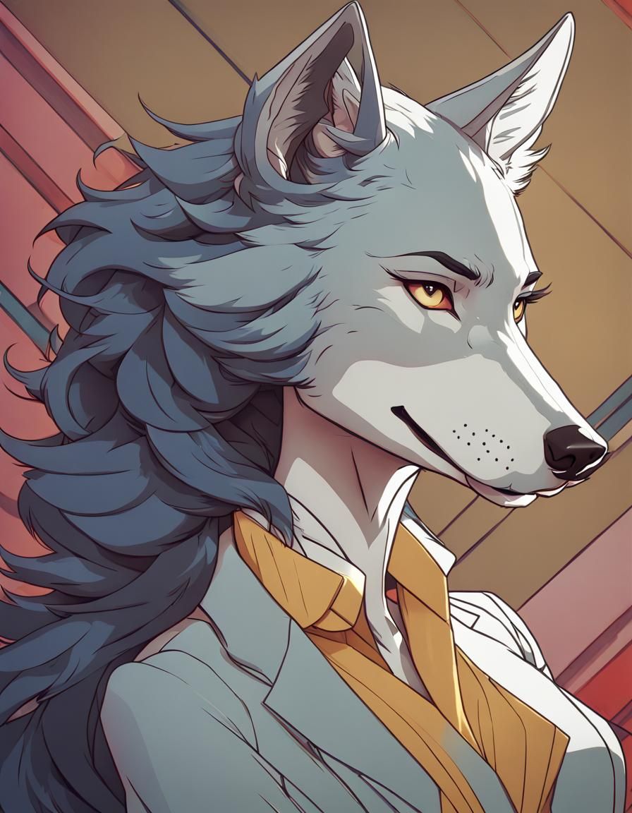 Juno the Wolf Portrait in Patrick Nagel Style