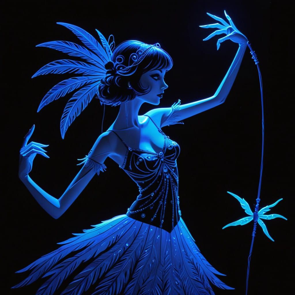 Glamorous Fantasy Dancer in Shadow Puppetry Style