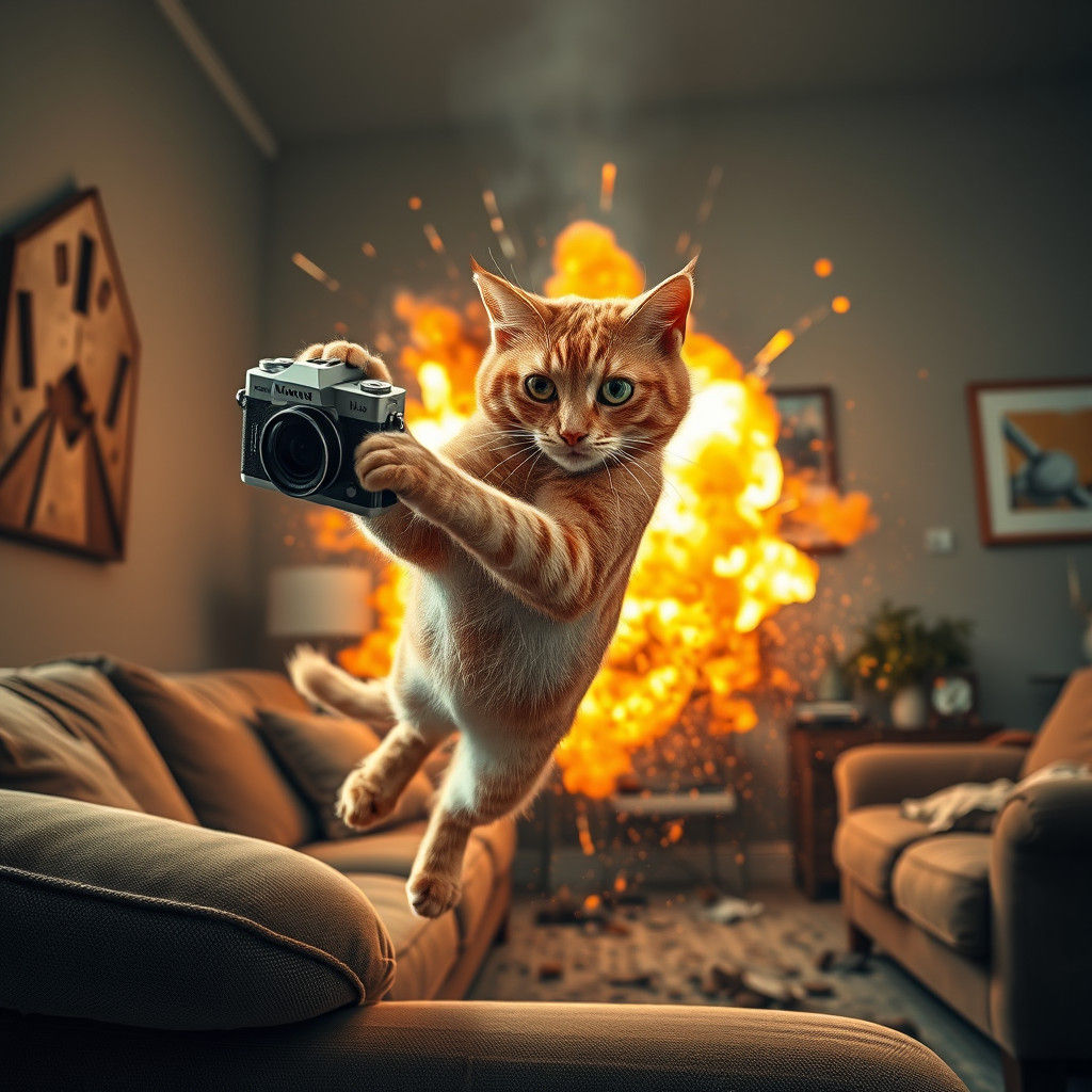 Ginger Cat in Mid-Air Chaos