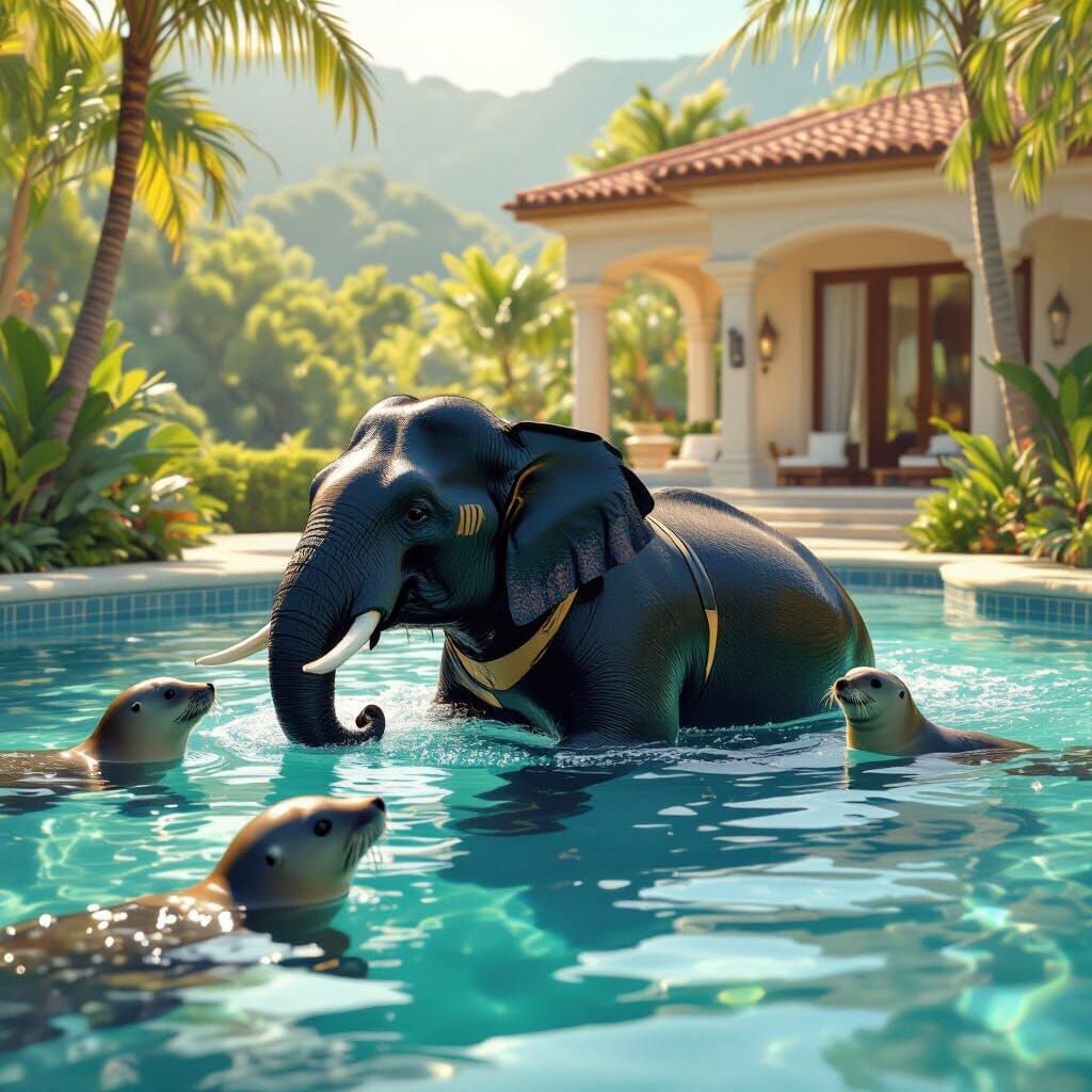 Elephant's Luxurious Swim: A Digital Masterpiece