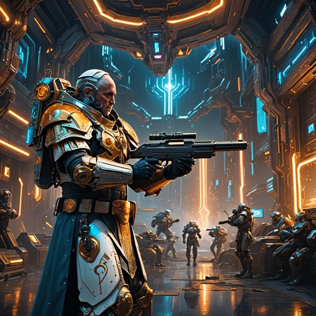 Sci-Fi Pope with Gun in Starcraft Environment