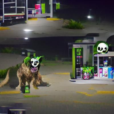 Surreal Skull Dog at Gas Station, Digital Art
