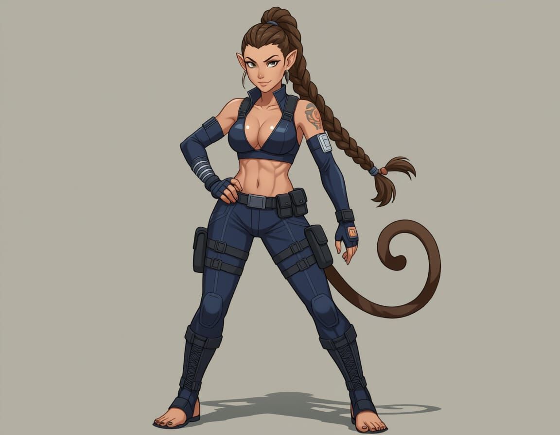 Confident Monkey Woman in Tactical Gear, Anime Style