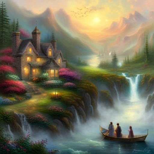 Ethereal Floating World Landscape in Mist