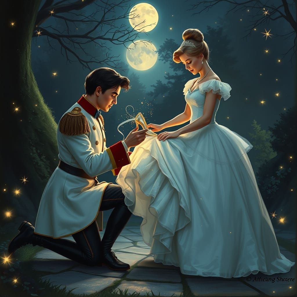 Prince Charming's Whimsical Moment in Moonlit French Château...