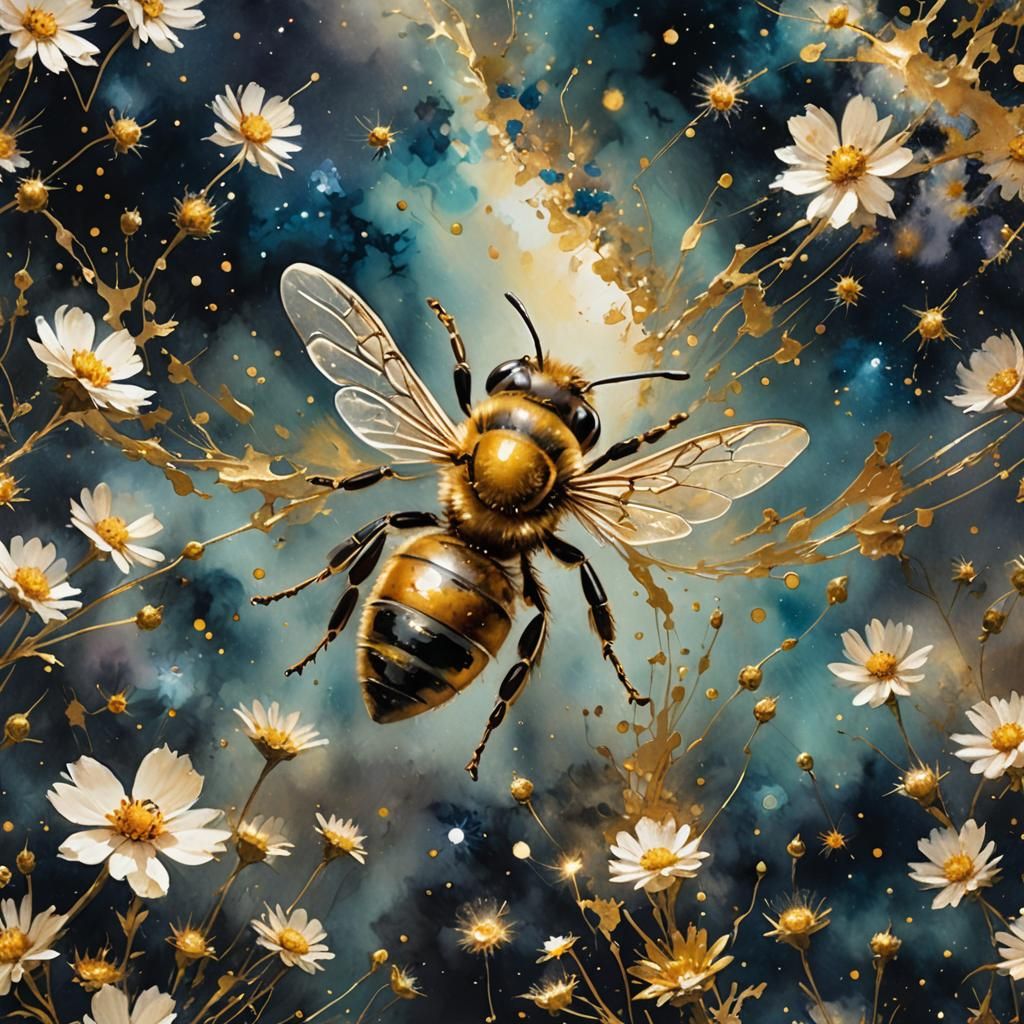 Cosmic Honeybee in Diamond Painting Style