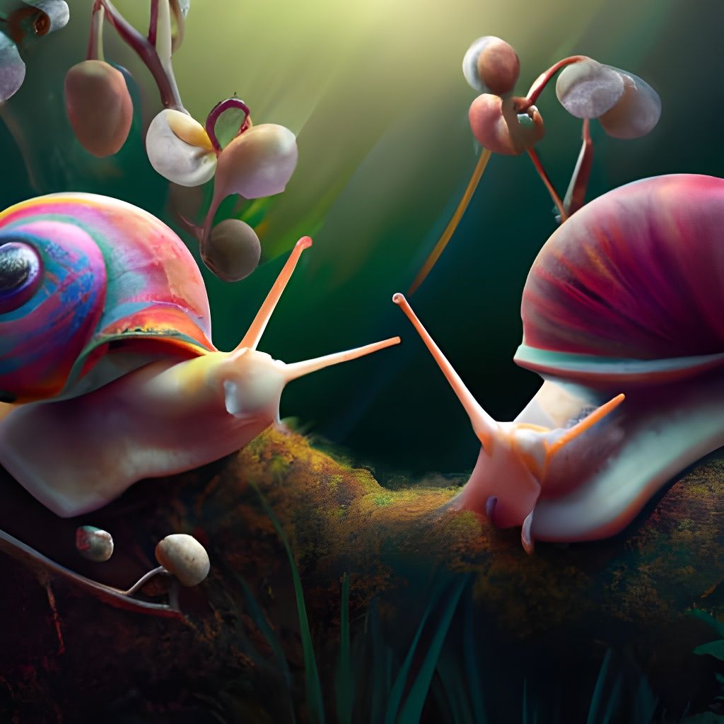 Colorful Snails in Hyper-Realistic Digital Illustration