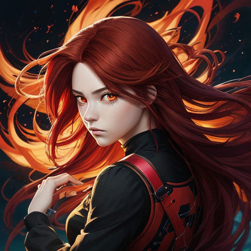 Vibrant Anime Key Visual of a Dark Skinned Girl with Fiery R...