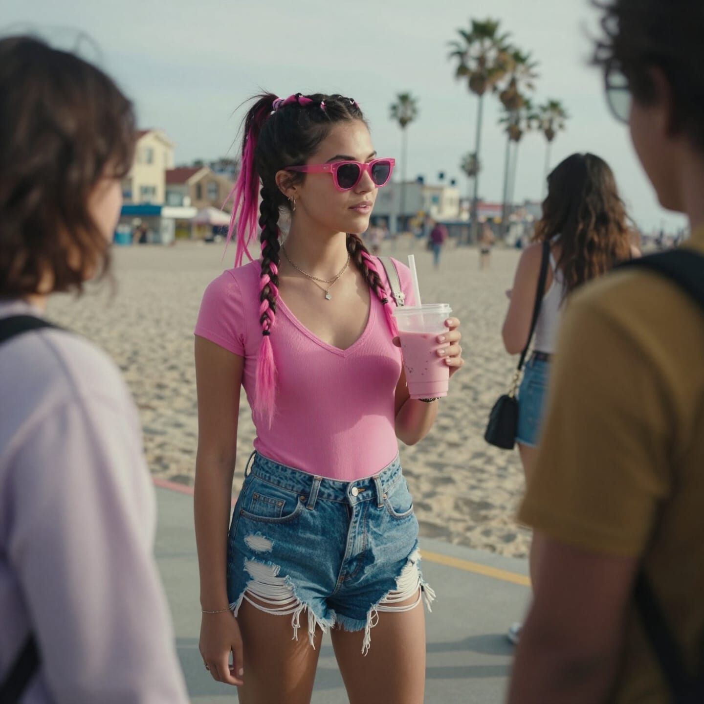 Punk Girl with Pink Hair at Venice Beach Boardwalk