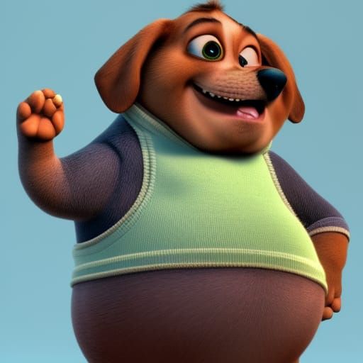 Extremely Fat Dog in 3D Animated Style