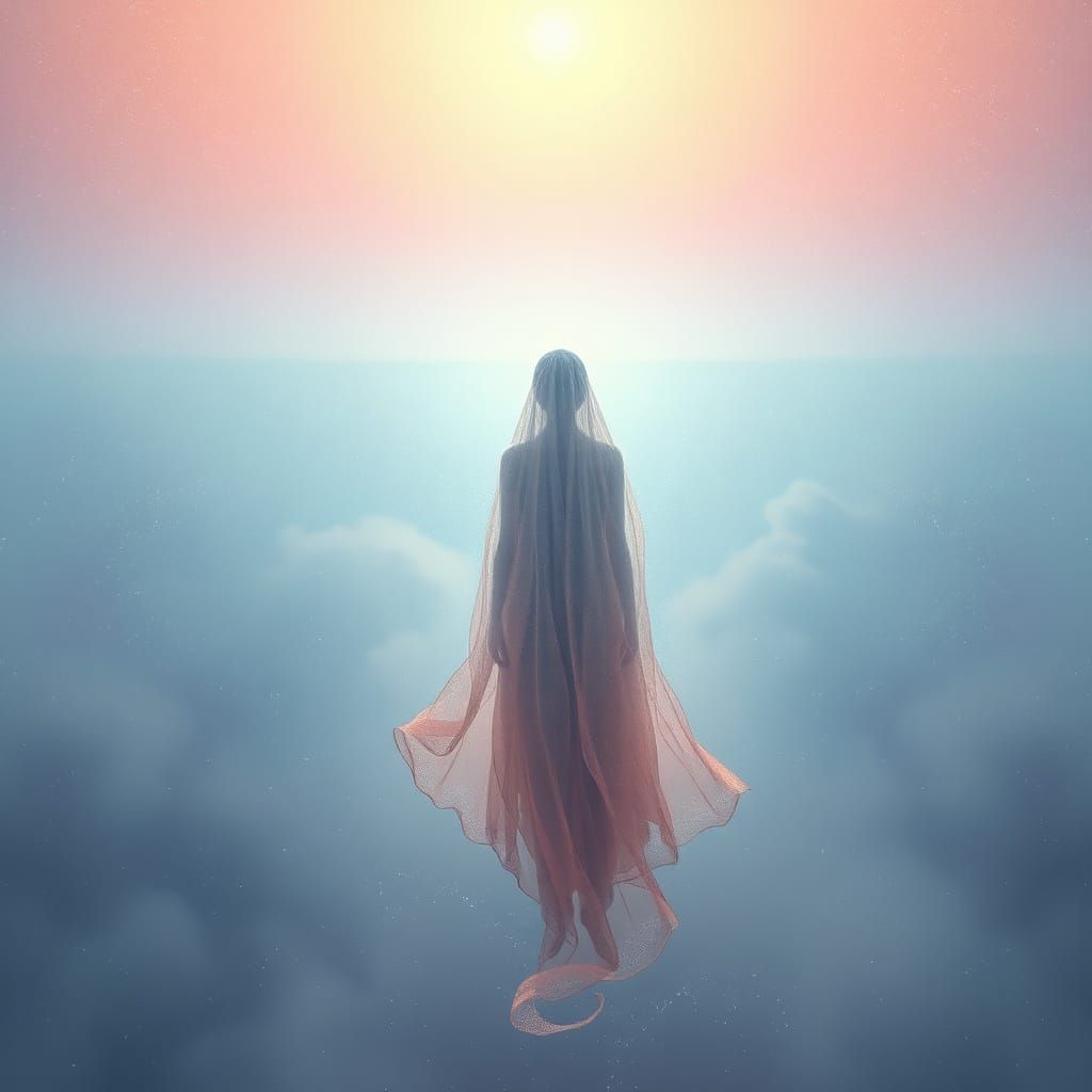 Ethereal Being in Iridescent Mist
