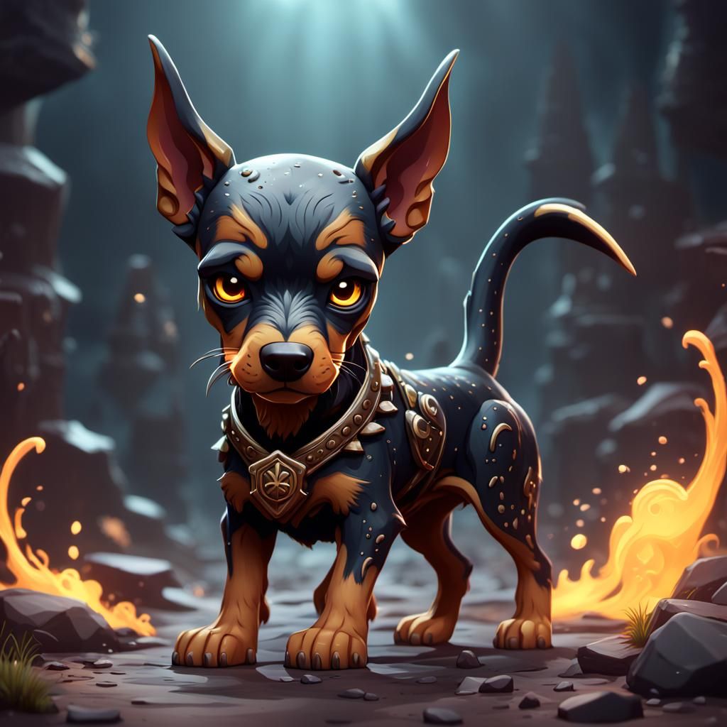 Chibi Doberman Hellhound Fantasy Concept Art