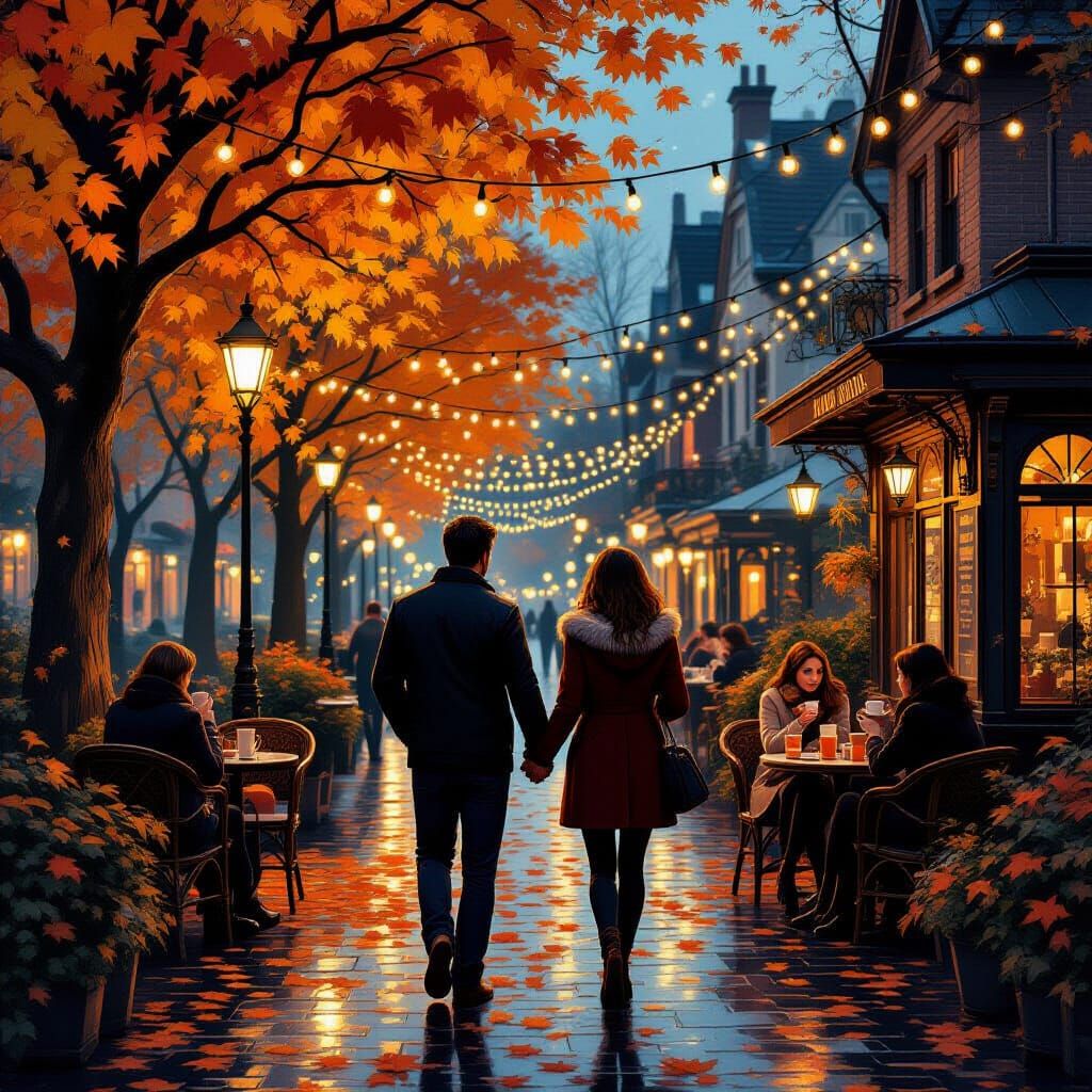 Autumn Evening Stroll in Dark Fantasy Style