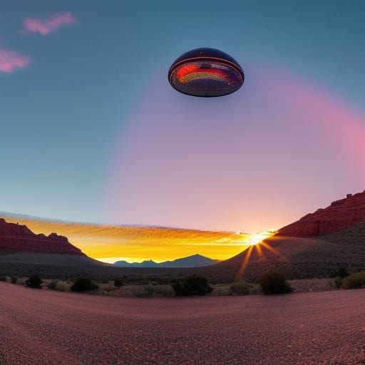 Holographic UFO over Arizona Desert Sunset