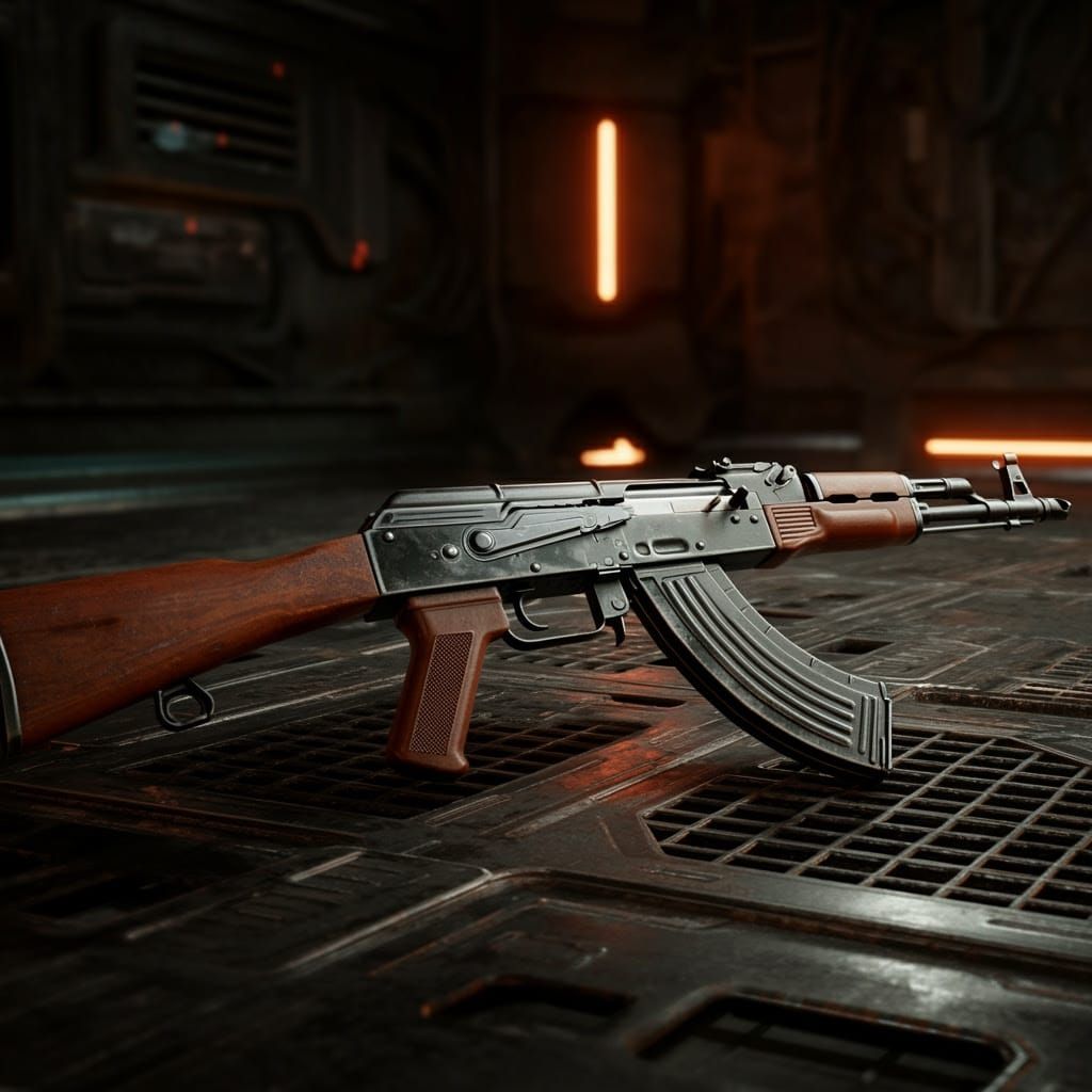 Weathered AK-47 in Futuristic Ruin