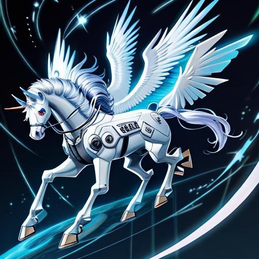 Cybernetic Pegasus in Neon Cityscape