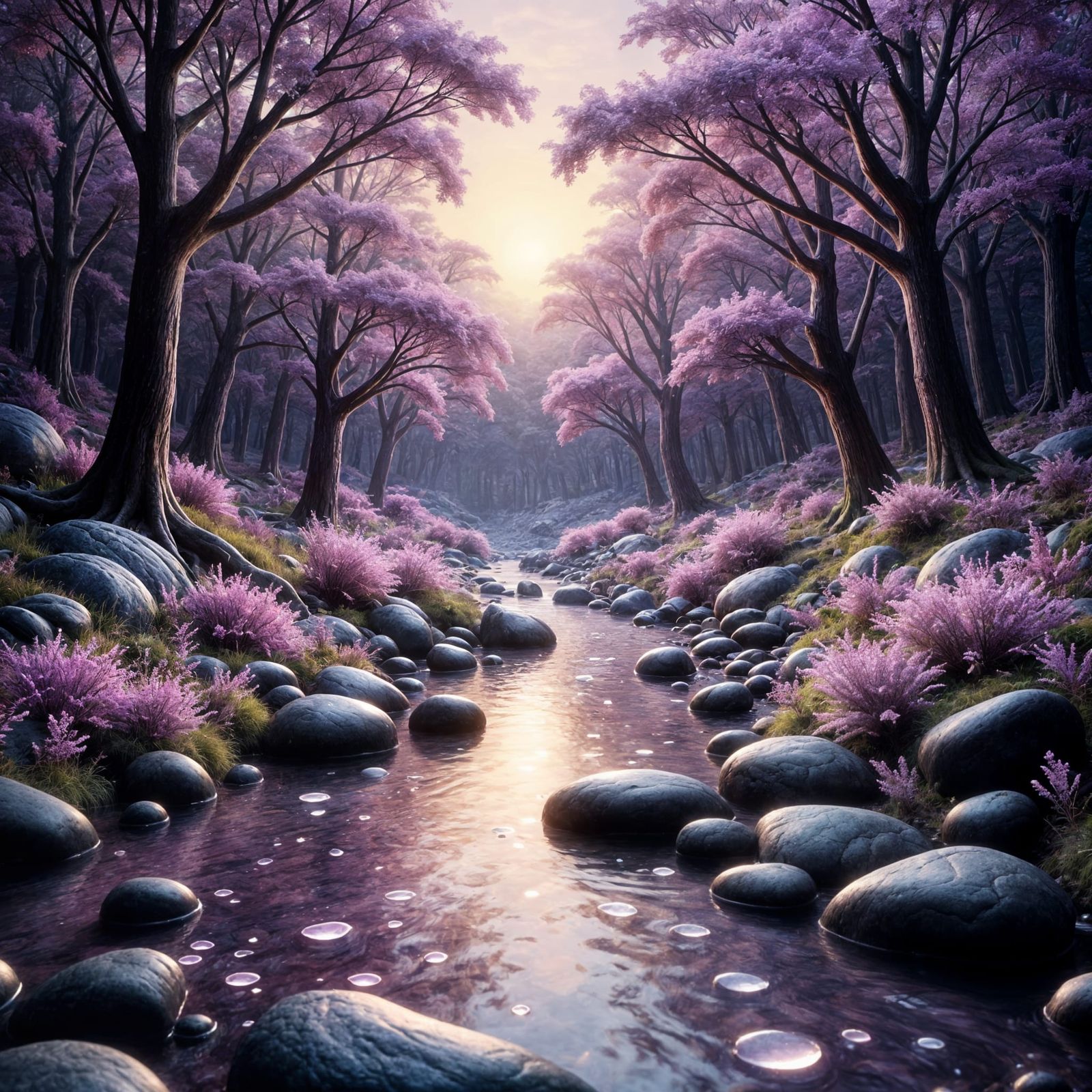 Mauve and Purple Forest with Reflective Creek