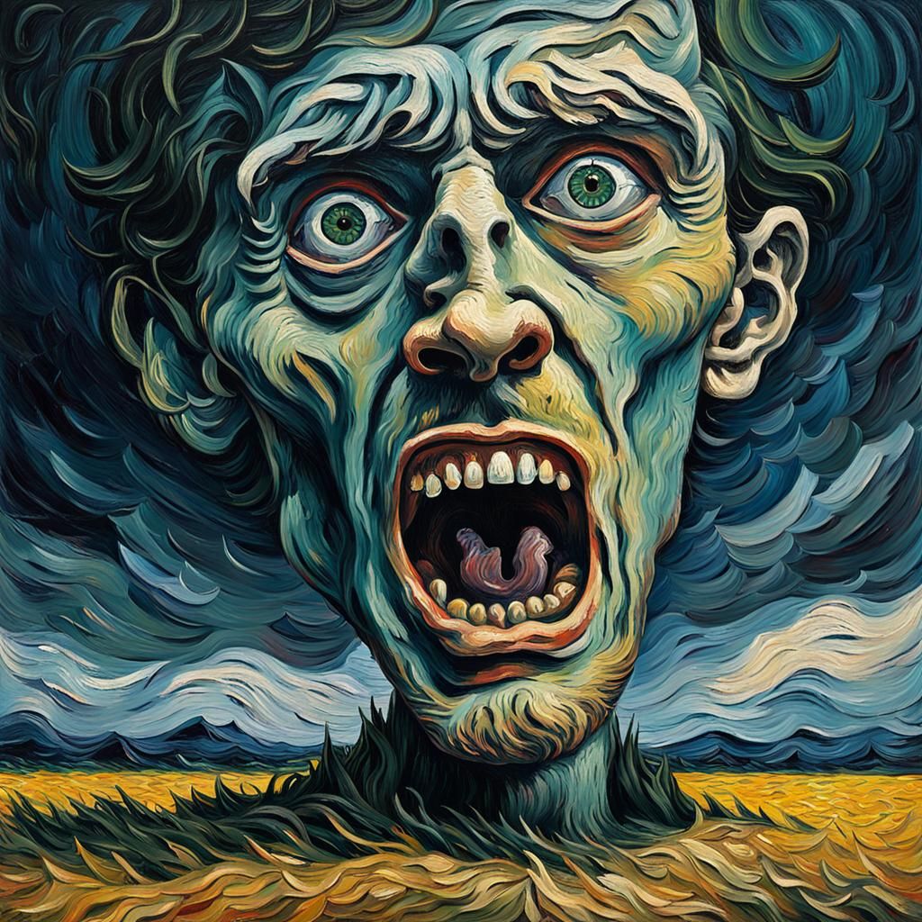 Distorted Scream in Dark Neo-Impressionist Oil Painting