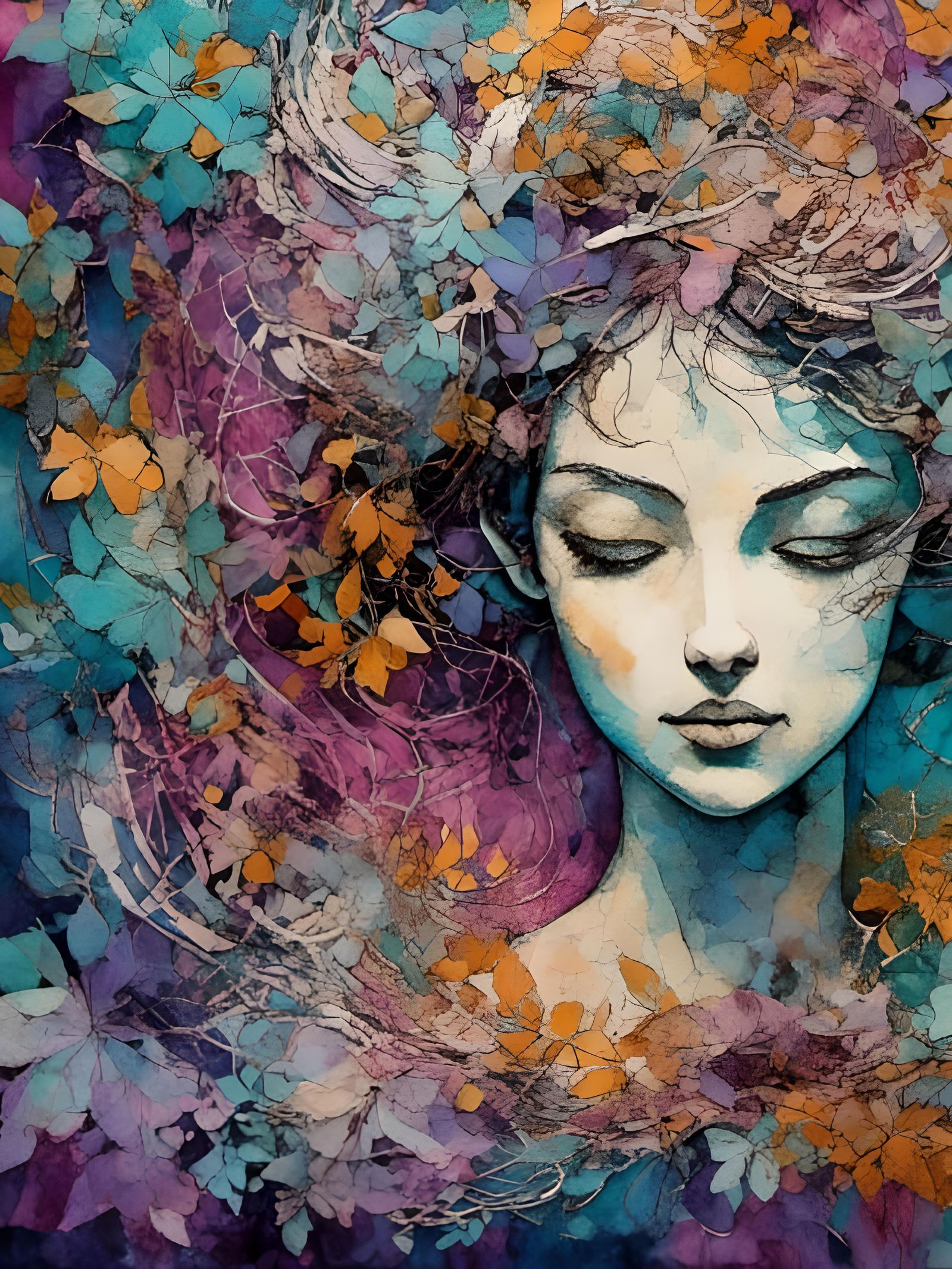 Mystical Soul Artifact in Batik Collage Style