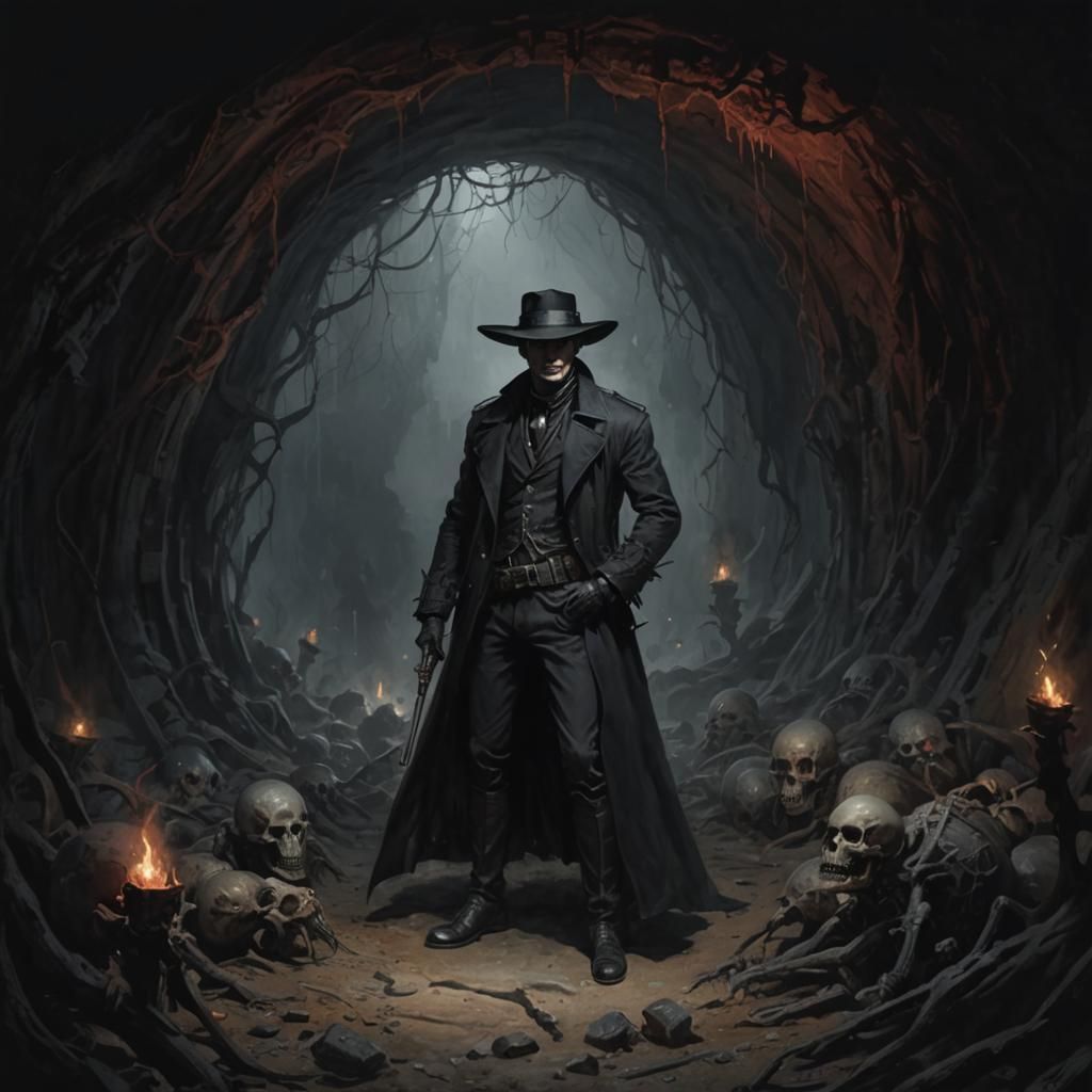 underground cave lair of hundreds of spooky spiders and webs...