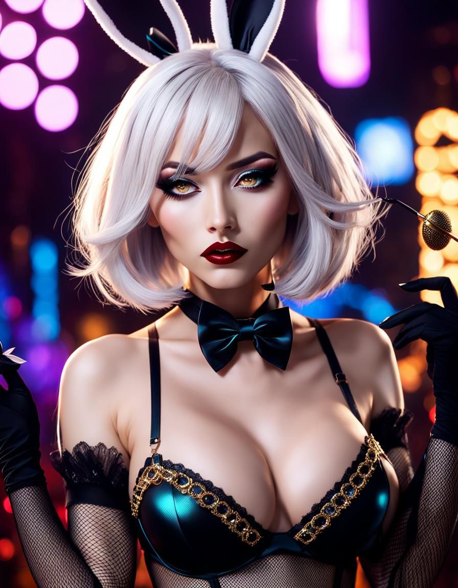 Playboy Bunnies with White Hair and Gold Eyes