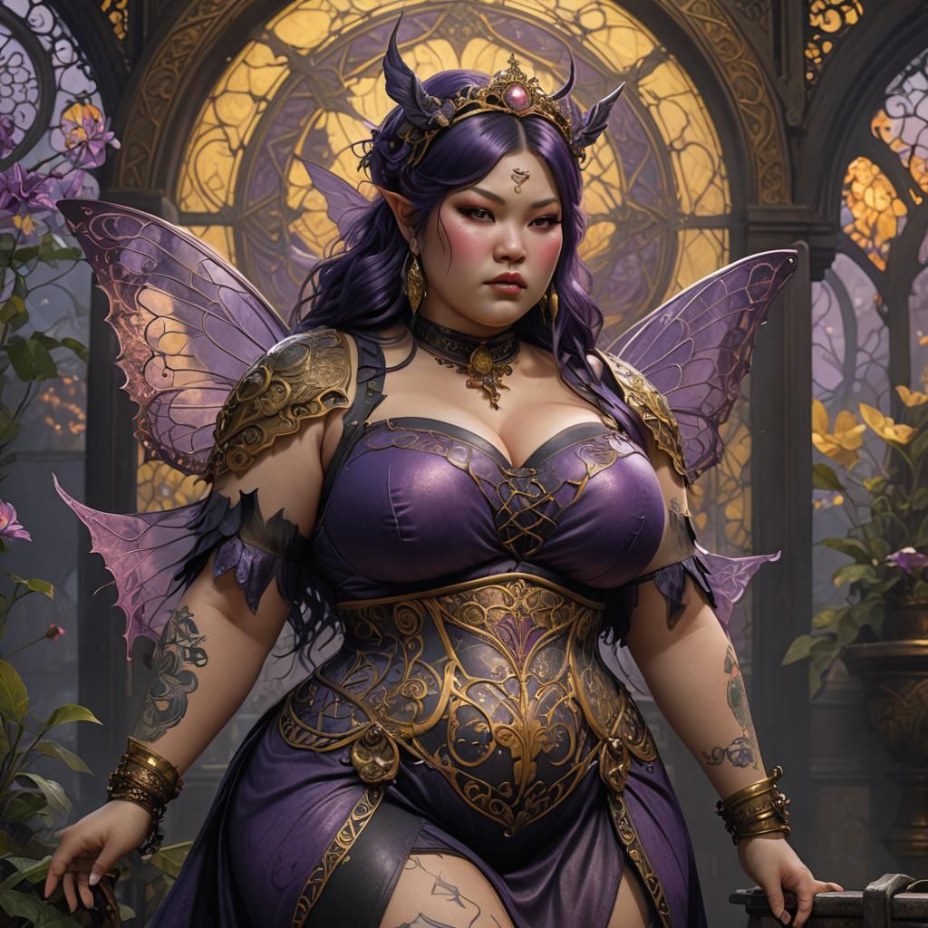 Gothic Asian Fairy with Tattoos in Dark Fantasy Style