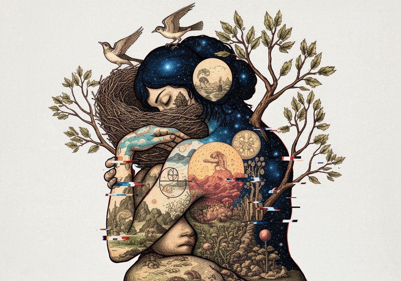 Surreal Woman Intertwined with Nature in Dreamlike Concept A...