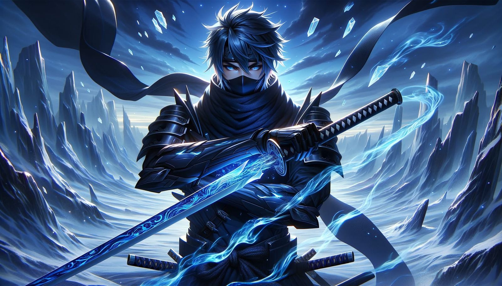 Cyberpunk Ninja Warrior on Frozen Battlefield