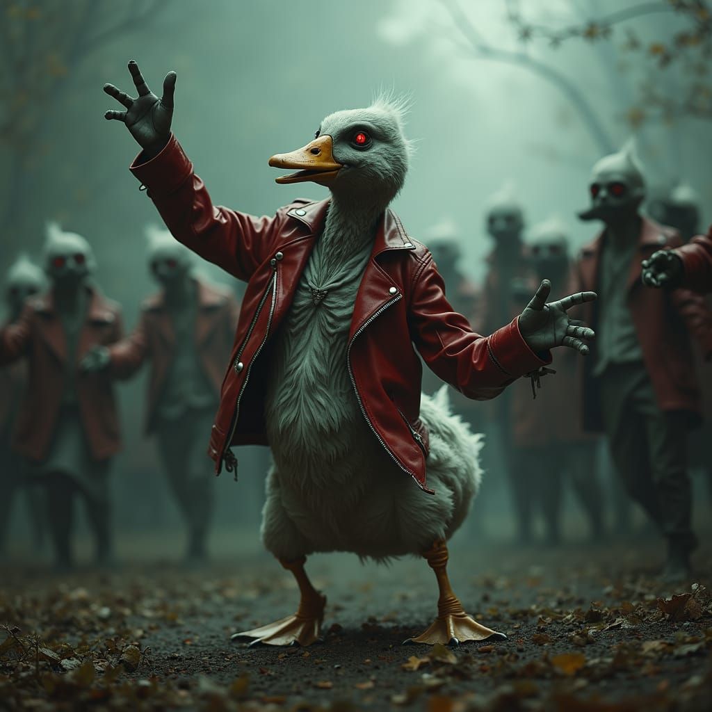 Zombie Duckling Thriller Dance in Graveyard