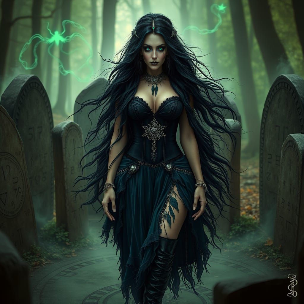 Forest Witch Casting Spell in Bioluminescent Grotto