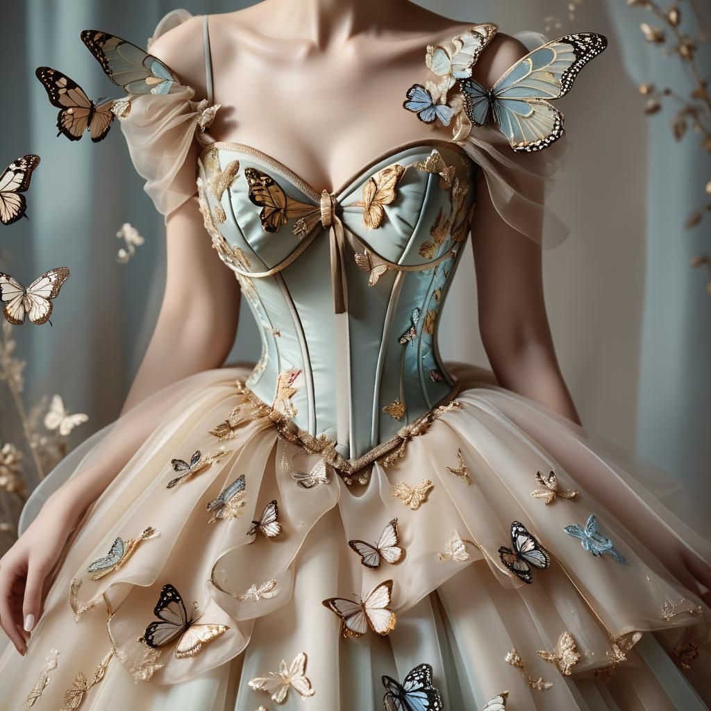 Butterfly Embroidery Corset Ball Gown Fashion Photography