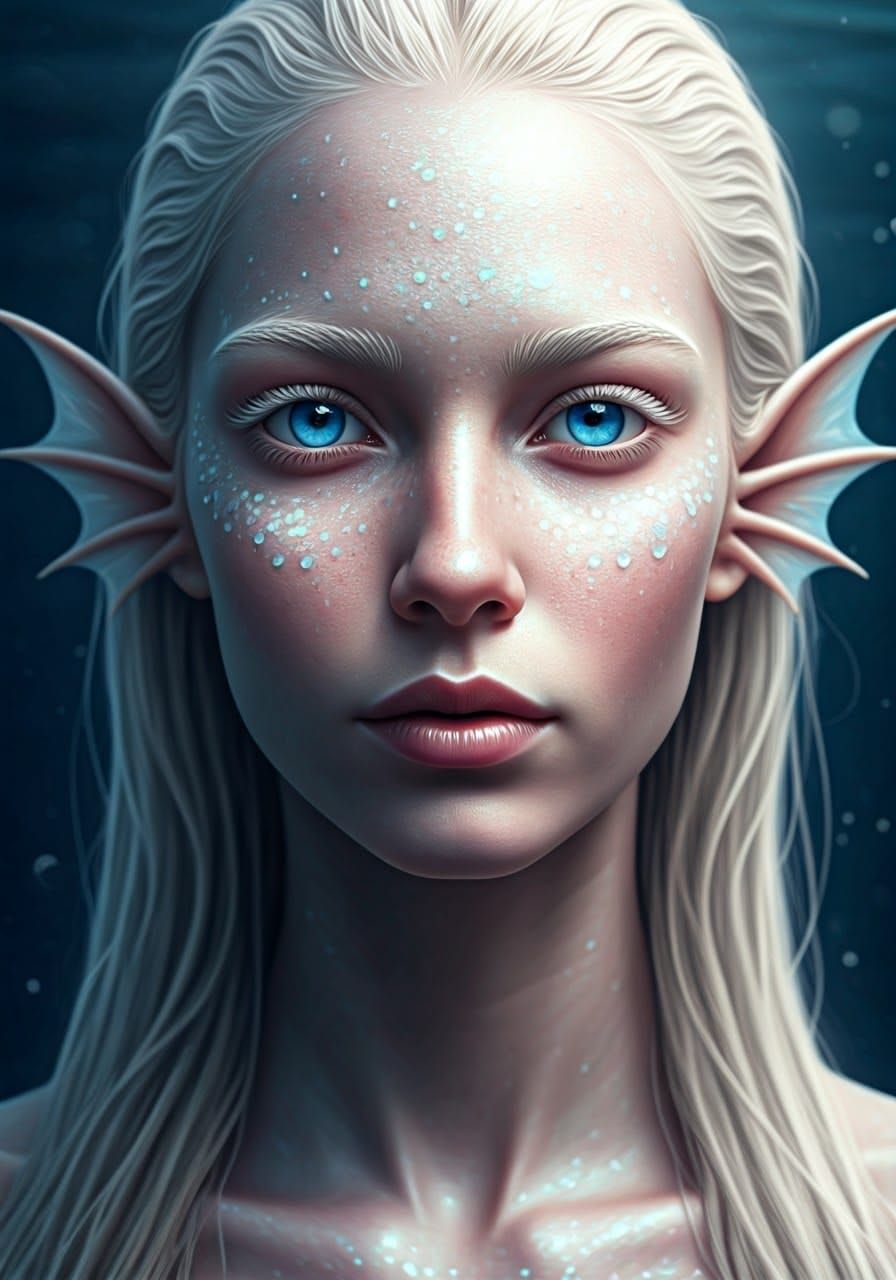 Luminous Albino Mermaid Portrait in Photorealistic Detail