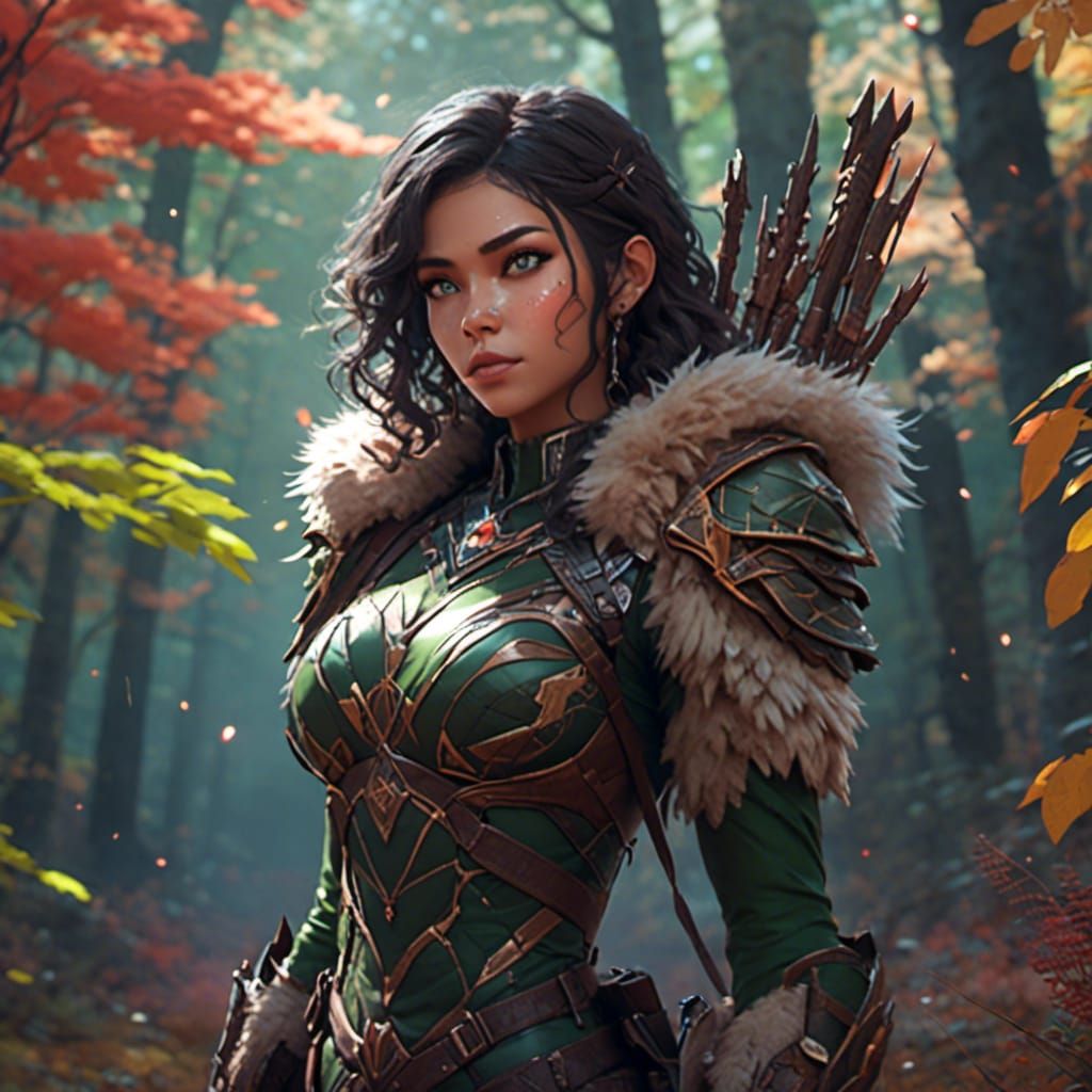 Fantasy Female Ranger Portrait in Forest