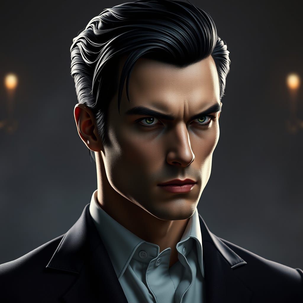 Masculine Portrait with Intense Gaze in Dark Fantasy Style