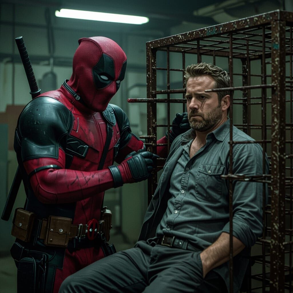 Deadpool Cages Ryan Reynolds: Gritty Cinematic Still
