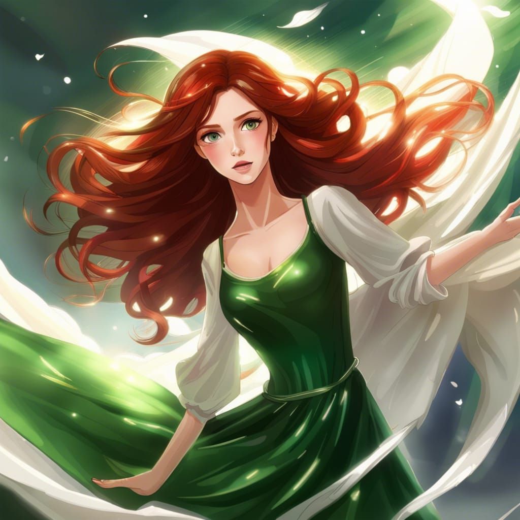 Girl with Red Hair and Green Dress