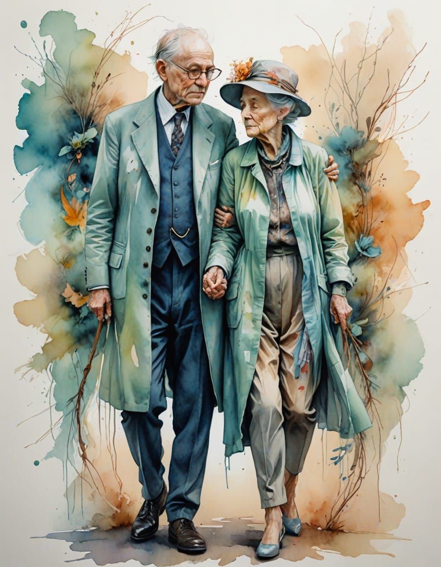 Timeless Avant-Garde Couple in Dreamy Watercolor