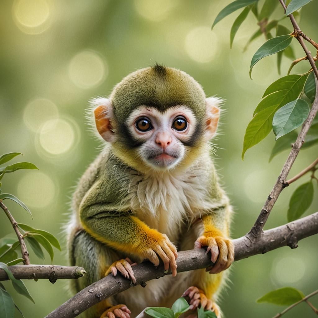 Baby Squirrel Monkey Portrait in Digital Art