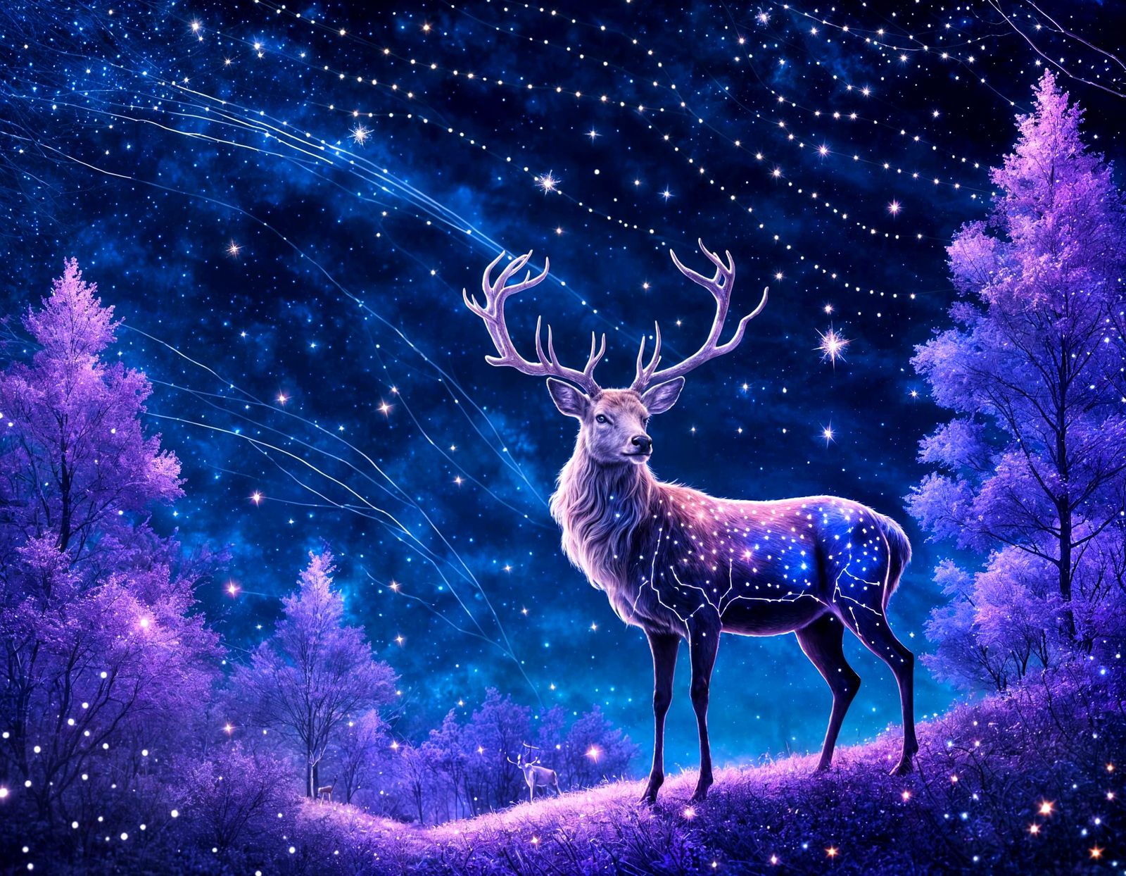 Celestial Deer Walking Across Starry Sky