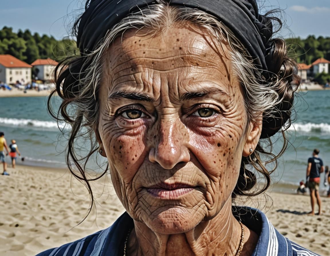 Woman on Beach in Impressionistic Watercolor Painting
