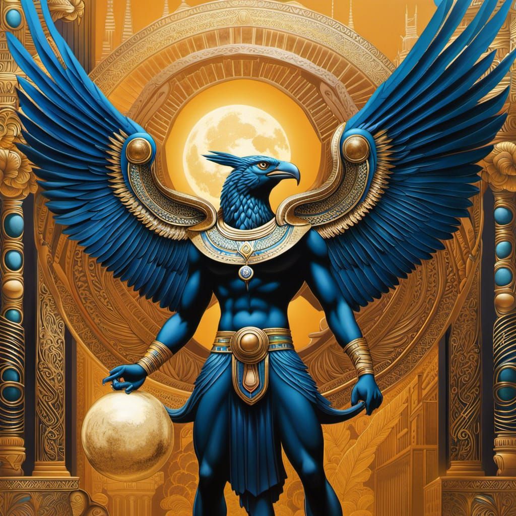 Horus the mighty with the moon in his grasp